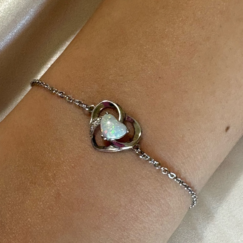 Silver Heart Bracelet with Opal Accent